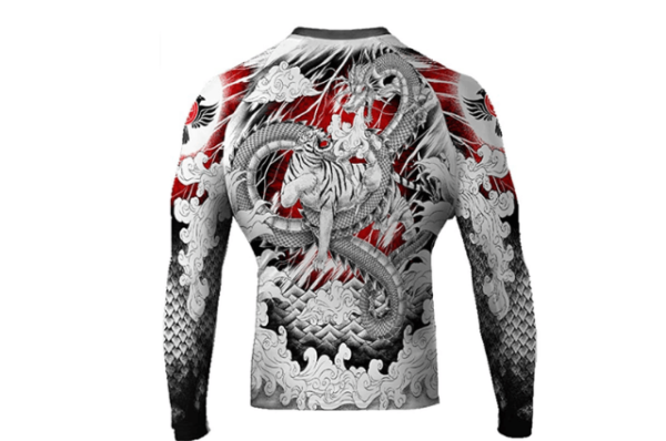 Raven Fightwear Men 's Tiger & Dragon MMA BJJ Rash Guard Blanco